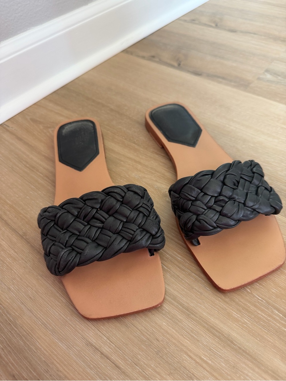 Black Braided Slide Sandals - Women